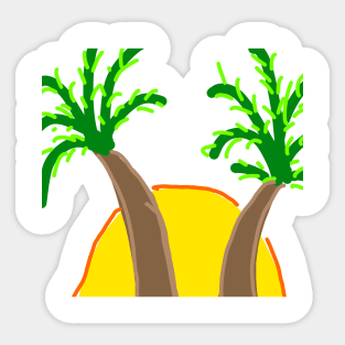 Brown coconut tree summer beach sun art Sticker